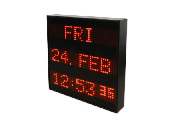 NTP LED display three rows date, time, day of week.